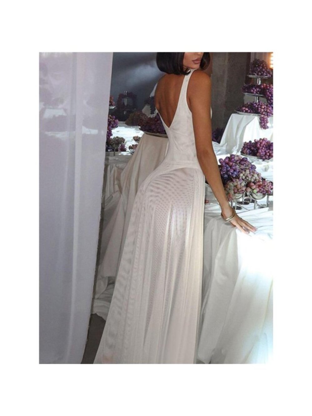 Sleeveless Sheer Maxi Dress with Gold Hardware Detail - Picture 7 of 12